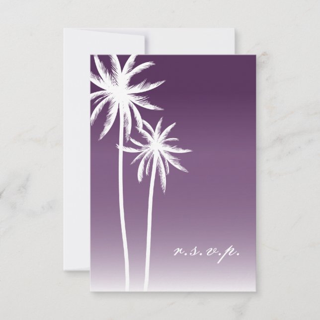 Purple Ombré Palm Trees Beach Wedding RSVP Card (Front)