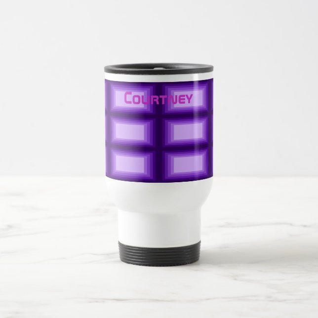 Purple Ombre Rectangles Pattern Personalized Name Travel Mug (Center)