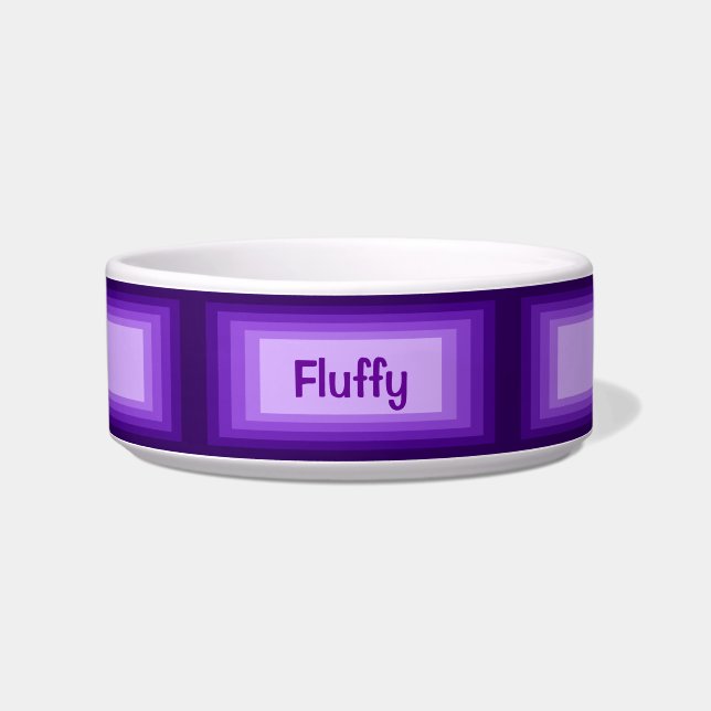 Purple Ombre Rectangles Personalized Name Pet Bowl (Front)