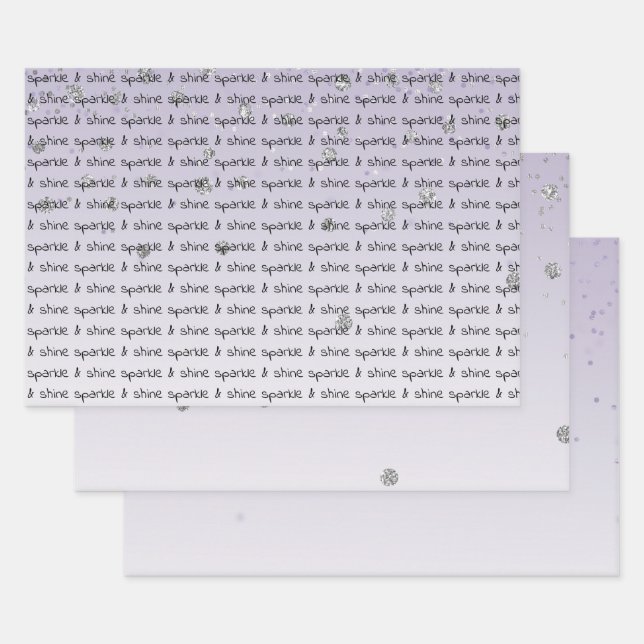 Purple Ombre Silver Confetti Wrapping Paper Sheets (Set)