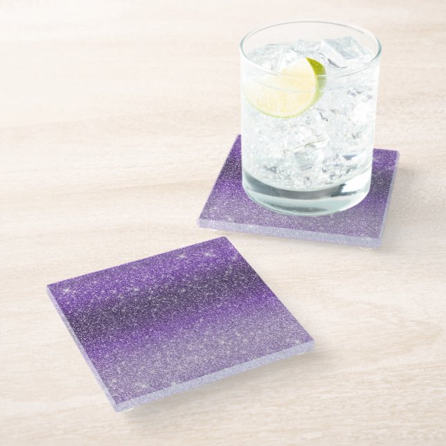 Purple Ombre Sparkle Glitter         Glass Coaster (Angled)