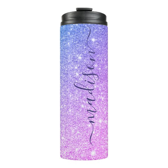 Purple Ombre Sparkle Glitter Signature Script Name Thermal Tumbler ...