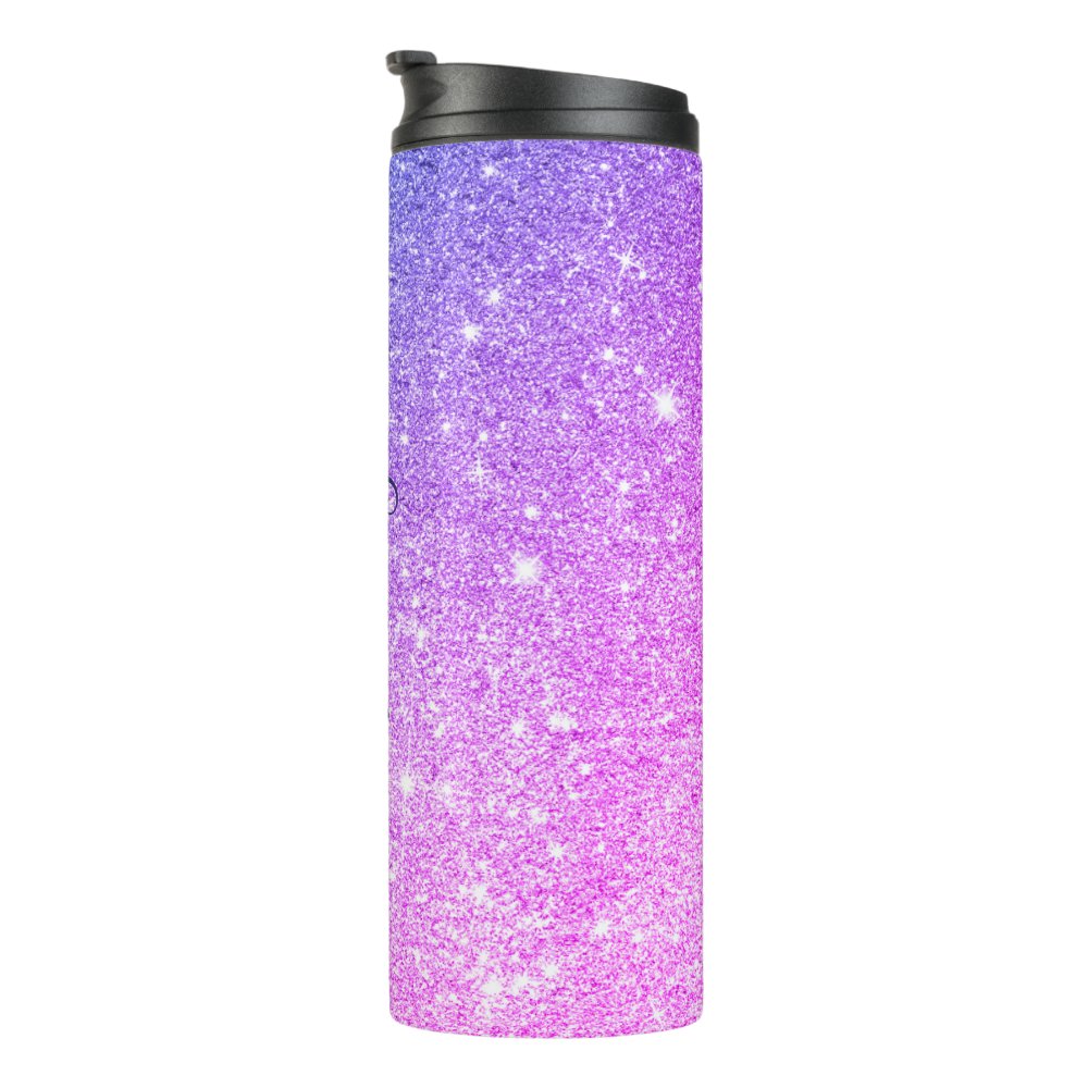 Disover Purple Ombre Sparkle Glitter Signature Script Name Thermal Tumbler