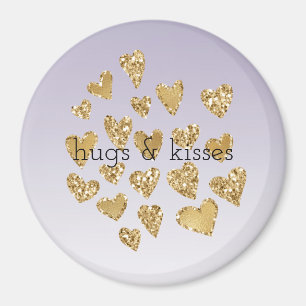 Purple Ombre Sparkle Gold Glitter Hearts Magnet
