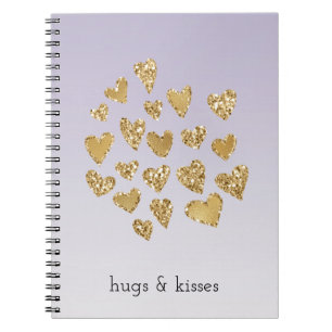 Purple Ombre Sparkle Gold Glitter Hearts Notebook
