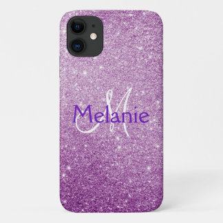 Purple Ombre Sparkling Glitter Monogrammed iPhone 11 Case