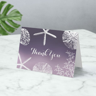 Purple Ombre Starfish Seashells Beach Wedding Letterpress Thank You Card