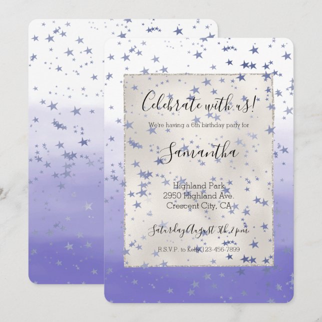 Purple Ombre Stars Invitation (Front/Back)
