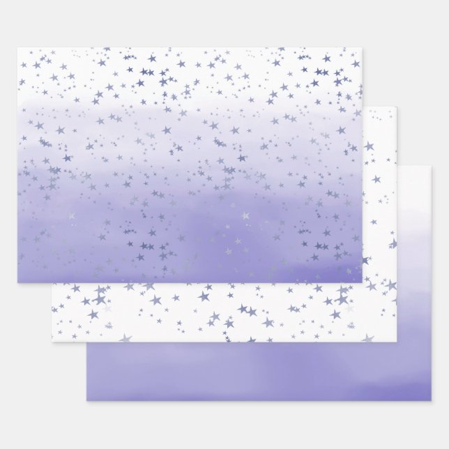 Purple Ombre Stars Wrapping Paper Sheets (Set)