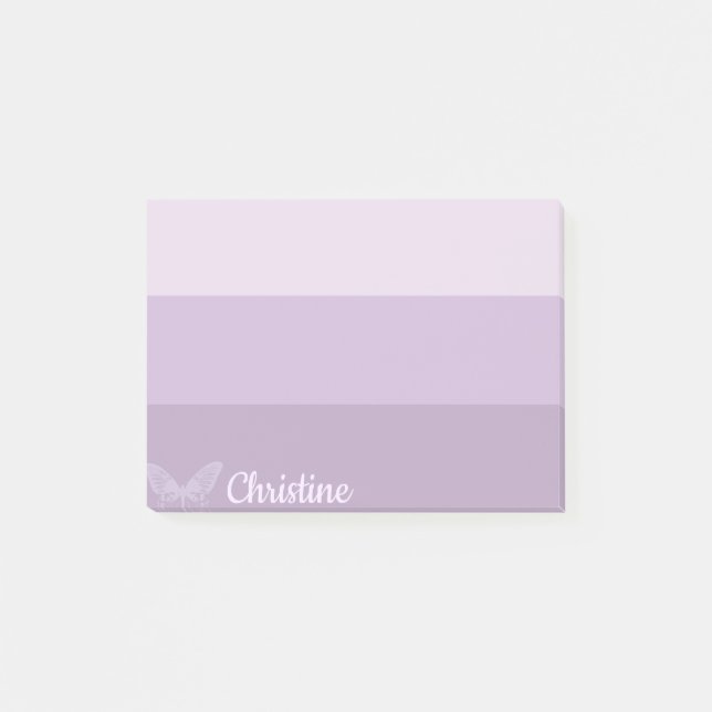 Purple Ombre Striped Butterfly Personalized Post-it Notes (Front)