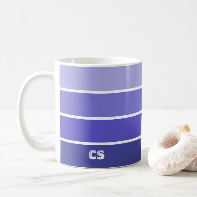 Purple Ombre Stripes Modern Monogram  Coffee Mug (With Donut)