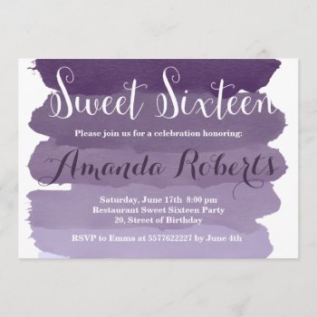 Purple Ombre Watercolor Modern Sweet 16 Invitation by blush_invitations at Zazzle