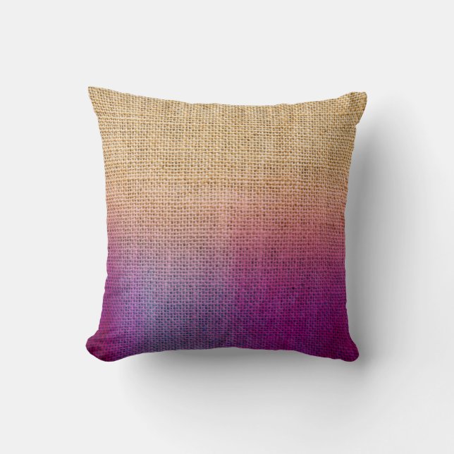 Purple Ombre Watercolor Rustic Burlap Accent Throw Pillow (Front)