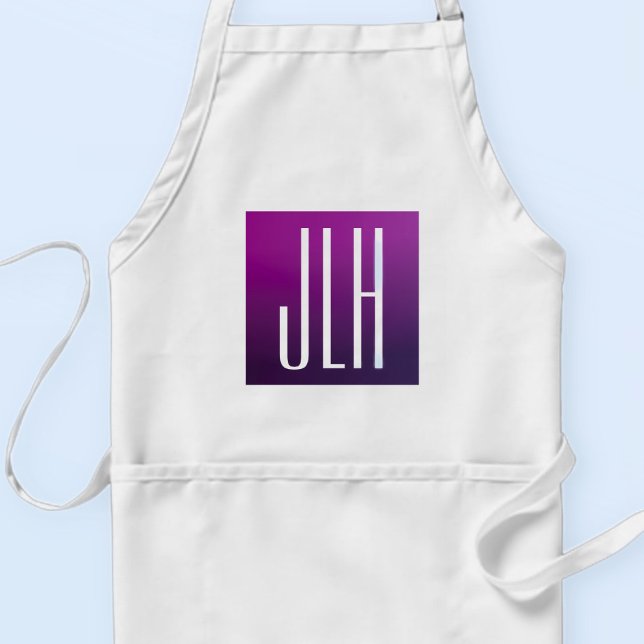 Purple Ombre & White Initials or other Text Adult Apron (Creator Uploaded)