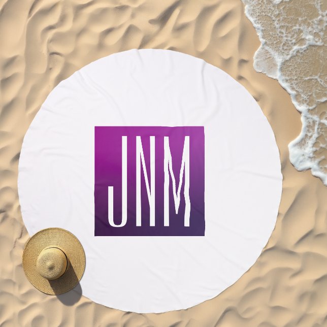 Purple Ombre & White Initials or other Text Beach Towel (Beach)