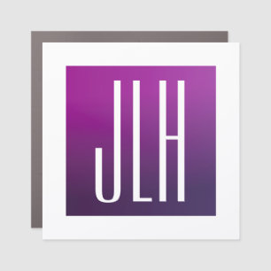 Purple Ombre & White Initials or other Text Car Magnet