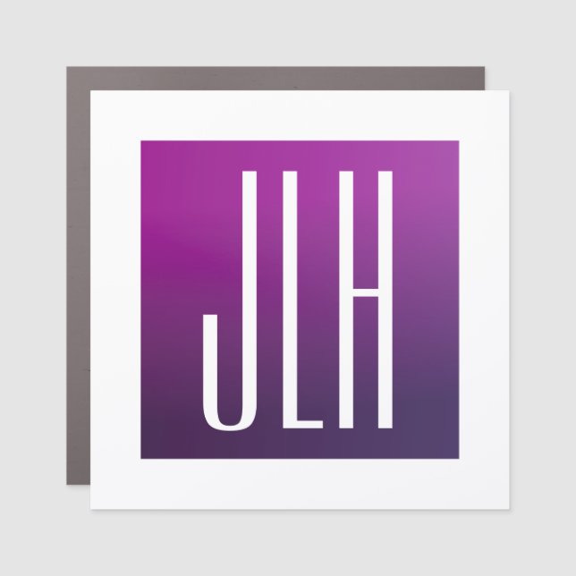 Purple Ombre & White Initials or other Text Car Magnet (Front)