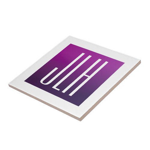 Purple Ombre  White Initials or other Text Ceramic Tile