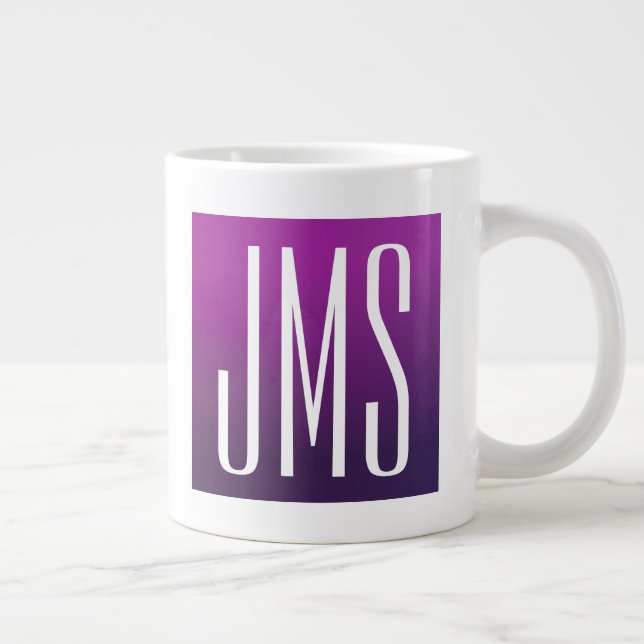 Purple Ombre & White Initials or other Text Giant Coffee Mug (Right)