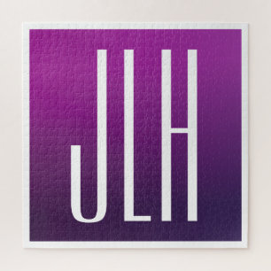 Purple Ombre & White Initials or other Text Jigsaw Puzzle