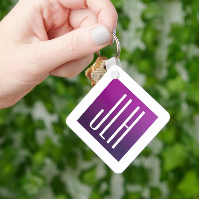 Purple Ombre & White Initials or other Text Keychain (Hand)