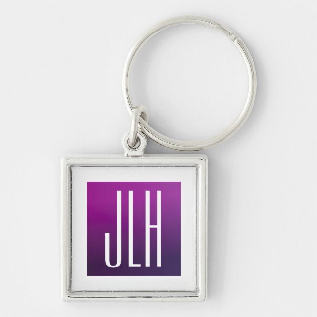 Purple Ombre & White Initials or other Text Keychain (Front)