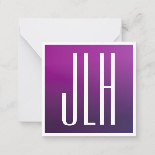 Purple Ombre  White Initials or other Text Note Card