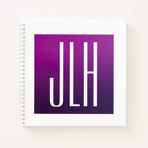 Purple Ombre  White Initials or other Text Notebook