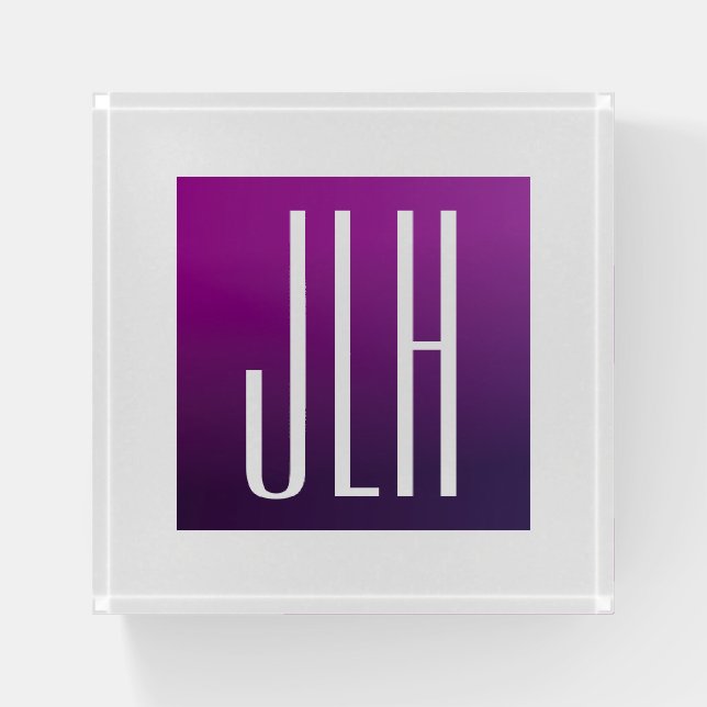 Purple Ombre & White Initials or other Text Paperweight (Front)