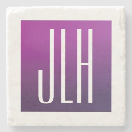 Purple Ombre  White Initials or other Text Stone Coaster