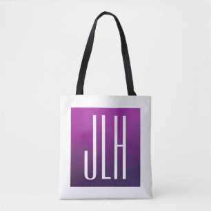 Purple Ombre & White Initials or other Text Tote Bag