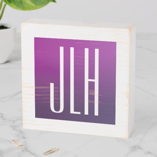 Purple Ombre  White Initials or other Text Wooden Box Sign