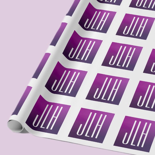 Purple Ombre & White Initials or other Text Wrapping Paper (Creator Uploaded)