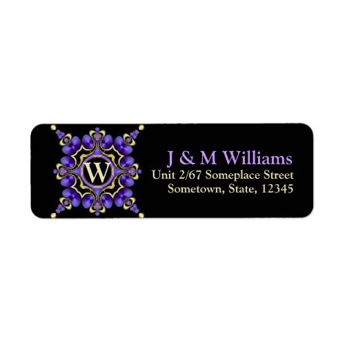 Purple on Black Decorative Monogram Address Labels