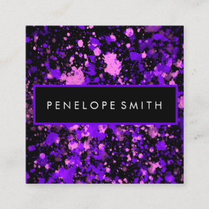 Purple on Black Paint Splatter Square Business Card