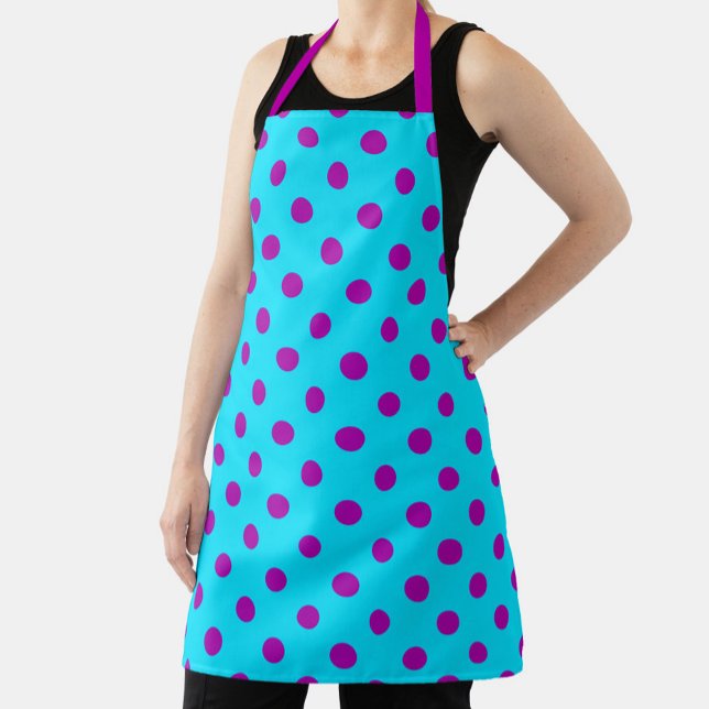 Purple On Blue Polka Dots Pattern Design Apron (Creator Uploaded)