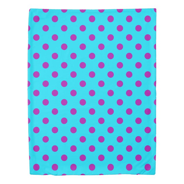 Purple On Blue Polka Dots Pattern Design Duvet Cover (Front)