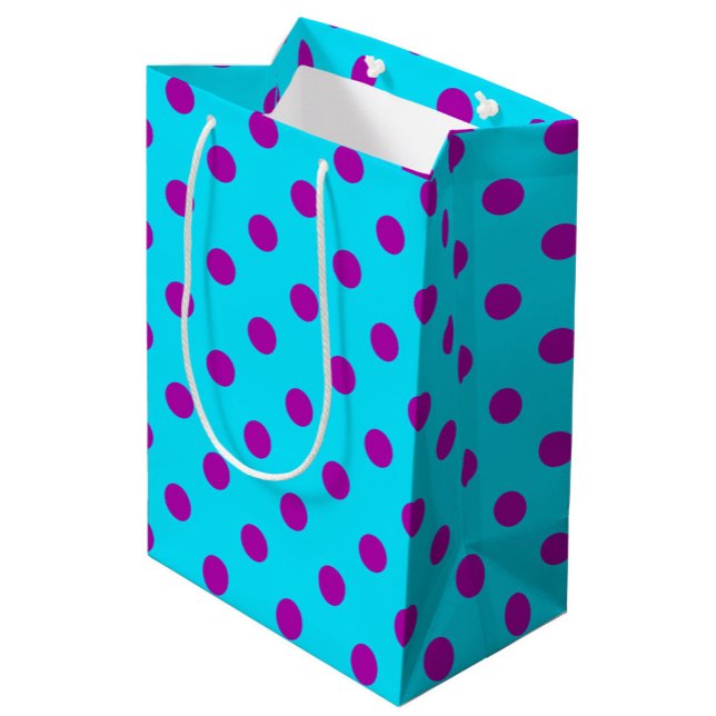 Purple On Blue Polka Dots Pattern Design Medium Gift Bag (Creator Uploaded)