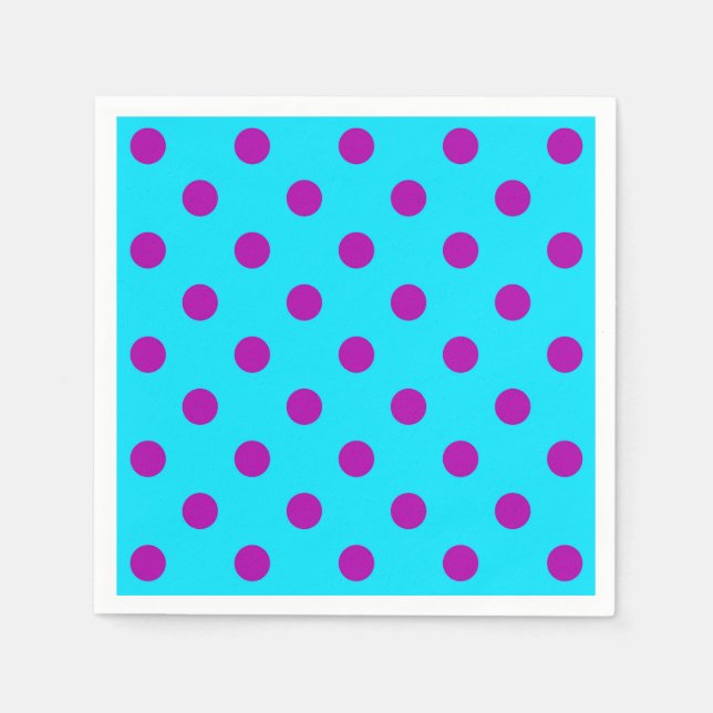 Purple On Blue Polka Dots Pattern Design Napkins (Front)