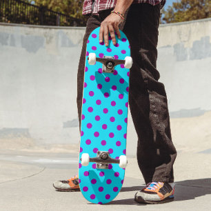Purple On Blue Polka Dots Pattern Design Skateboard