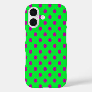 Purple On Green Polka Dots Pattern Design iPhone 16 Case