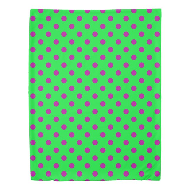 Purple On Green Polka Dots Pattern Design  Duvet Cover (Front)