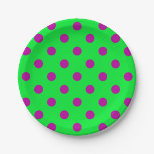 Purple On Green Polka Dots Pattern Design Paper Plates