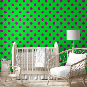 Purple On Green Polka Dots Pattern Design Wallpaper
