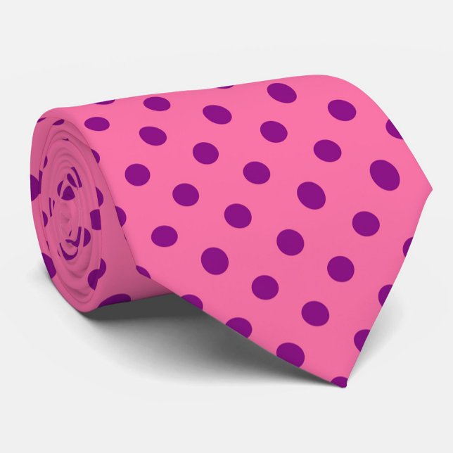Purple On Pink Polka Dots Pattern Design Neck Tie (Creator Uploaded)