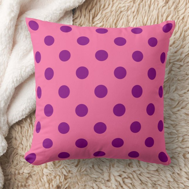 Purple On Pink Polka Dots Pattern Design Throw Pillow (Creator Uploaded)