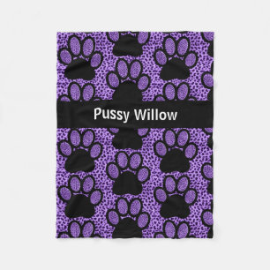 Purple on Purple Cheetah with Cat's Name Fleece Blanket