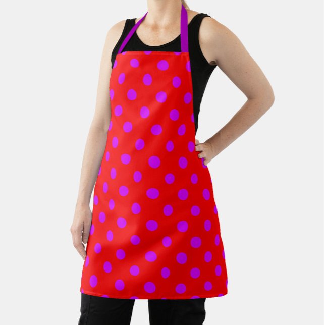 Purple On Red Polka Dots Pattern Design  Apron (Creator Uploaded)