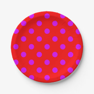 Purple On Red Polka Dots Pattern Design  Paper Plates