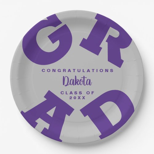 Purple on Silver Gray Grad Custom Paper Plates